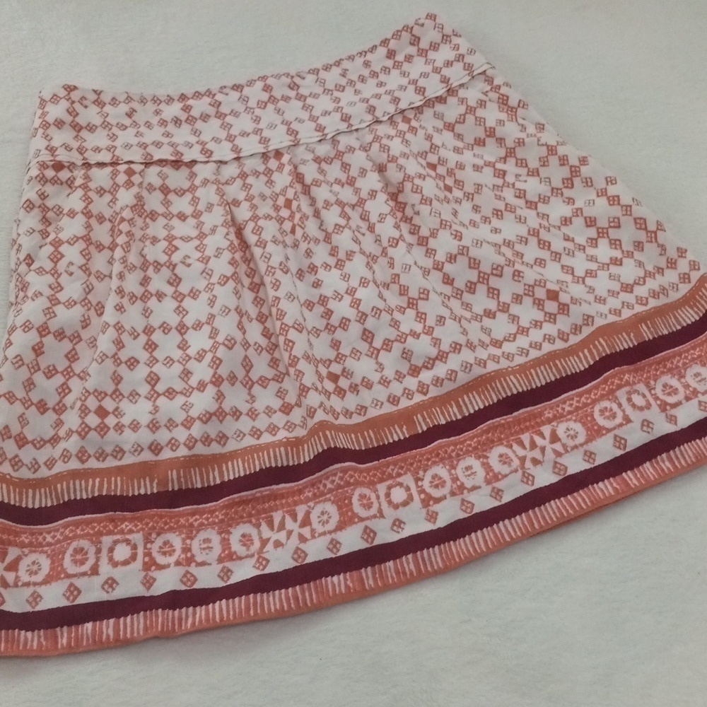 Loft Pink and White Stamp Print Linen Blend A-line Mini Pocket Skirt